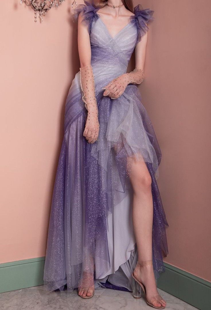 V Neck Glitter Tulle Prom Gown Unique Evening Dresses    cg25329