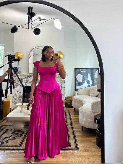 Hot Pink A Line Prom Dress Elegant Evening Party Dress     fg7319