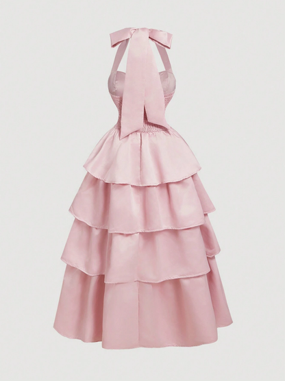 Elegant Formal Sleeveless Satin Evening Dress Pink      fg4400