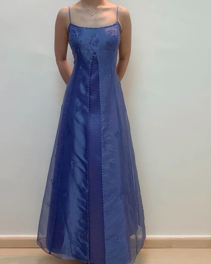 Pretty A Line Spaghetti Straps Blue Floor Length Evening Dress     cg25233