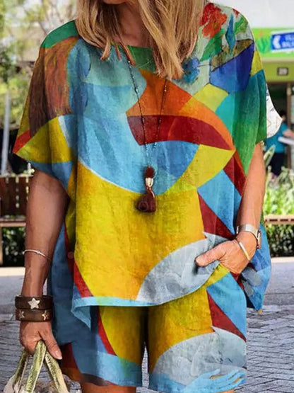 Geometric Print Shorts Women's Suit