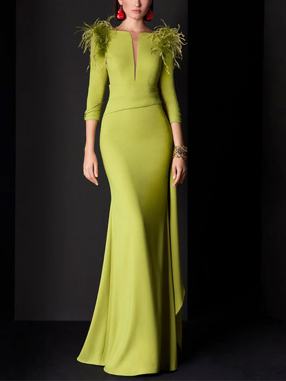 Solid Color Feathers Maxi Dress