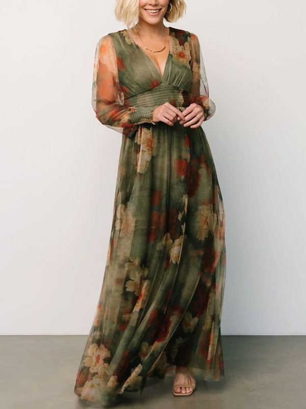 Oil Painting Printed Mesh Women's Dress