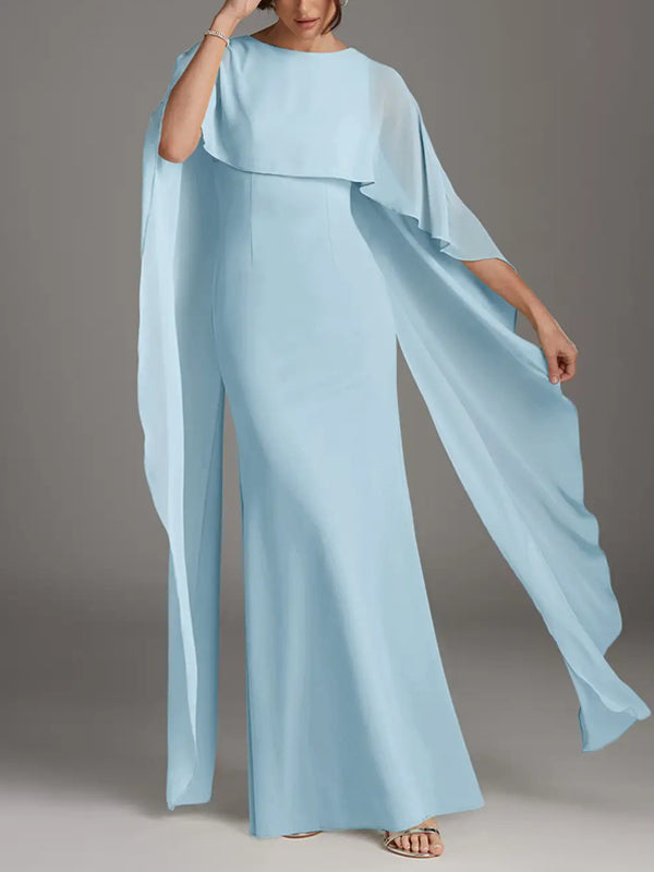 Sky Blue Sheath Scoop Stretch Crepe Dress