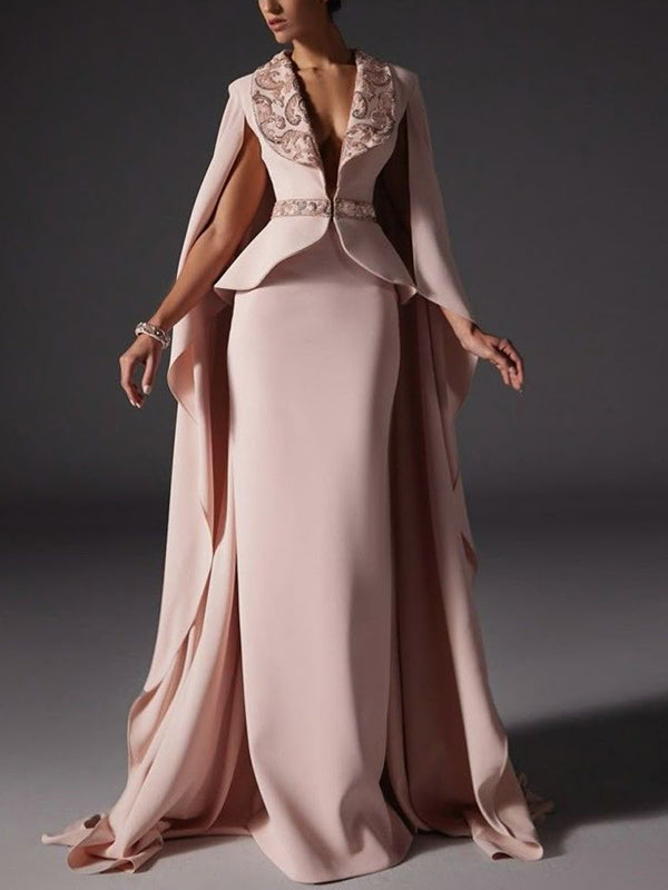 V-neck Solid Color Maxi Dress