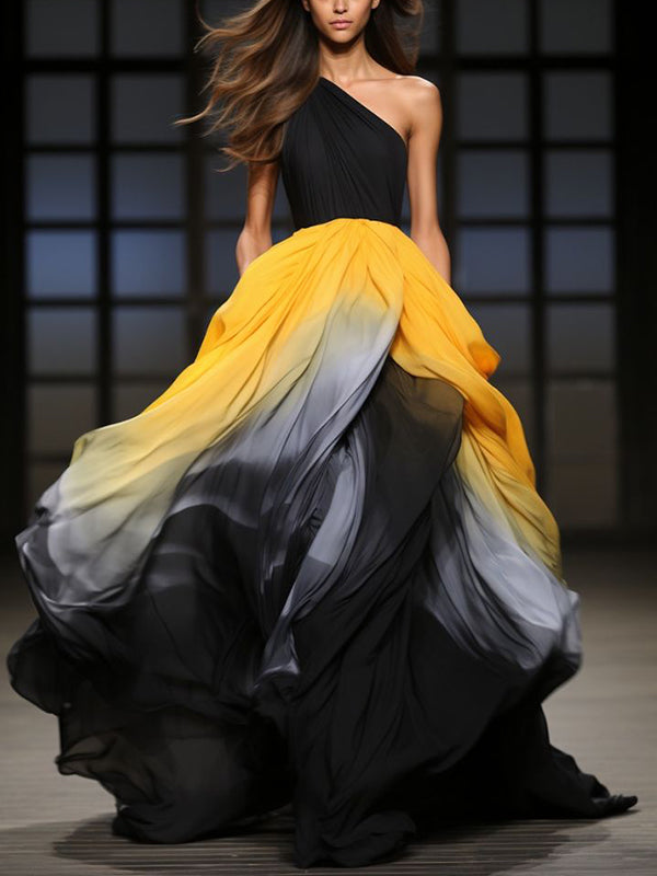 Off-shoulder Color Gradient Maxi Dress