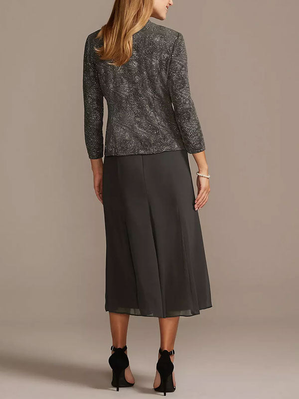 Glitter Knit Tank and Chiffon Skirt Two-Piece Set