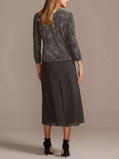 Glitter Knit Tank and Chiffon Skirt Two-Piece Set