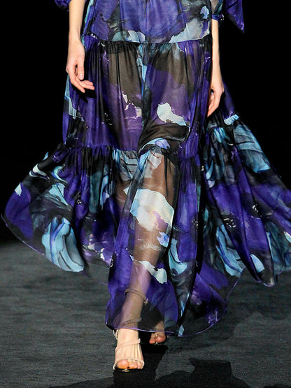 Elegant Chiffon Print Holiday Dress