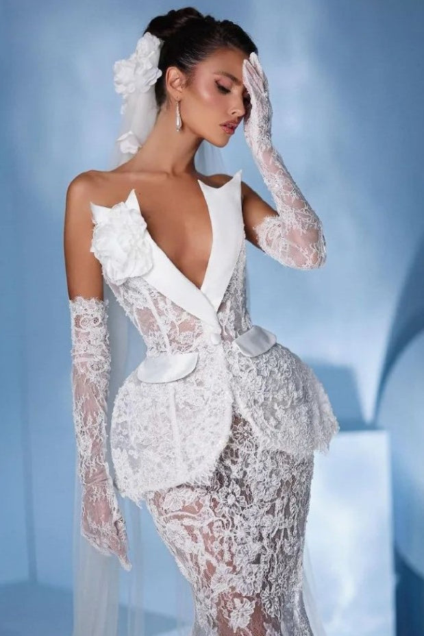 loveedsTM-New White Mesh Fishtail Dress-vx