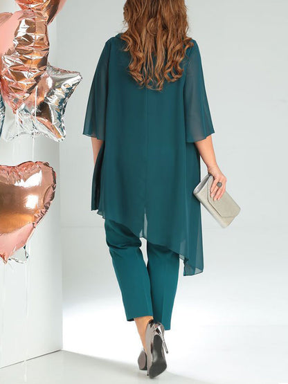 Irregular Chiffon Wide Leg Pants Loose Ladies Suit