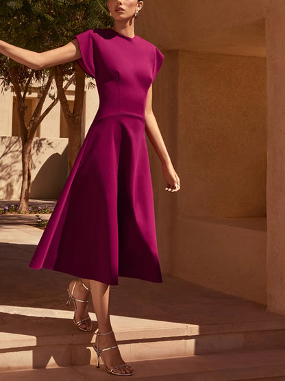 High Neck Cap Sleeve Midi Dress