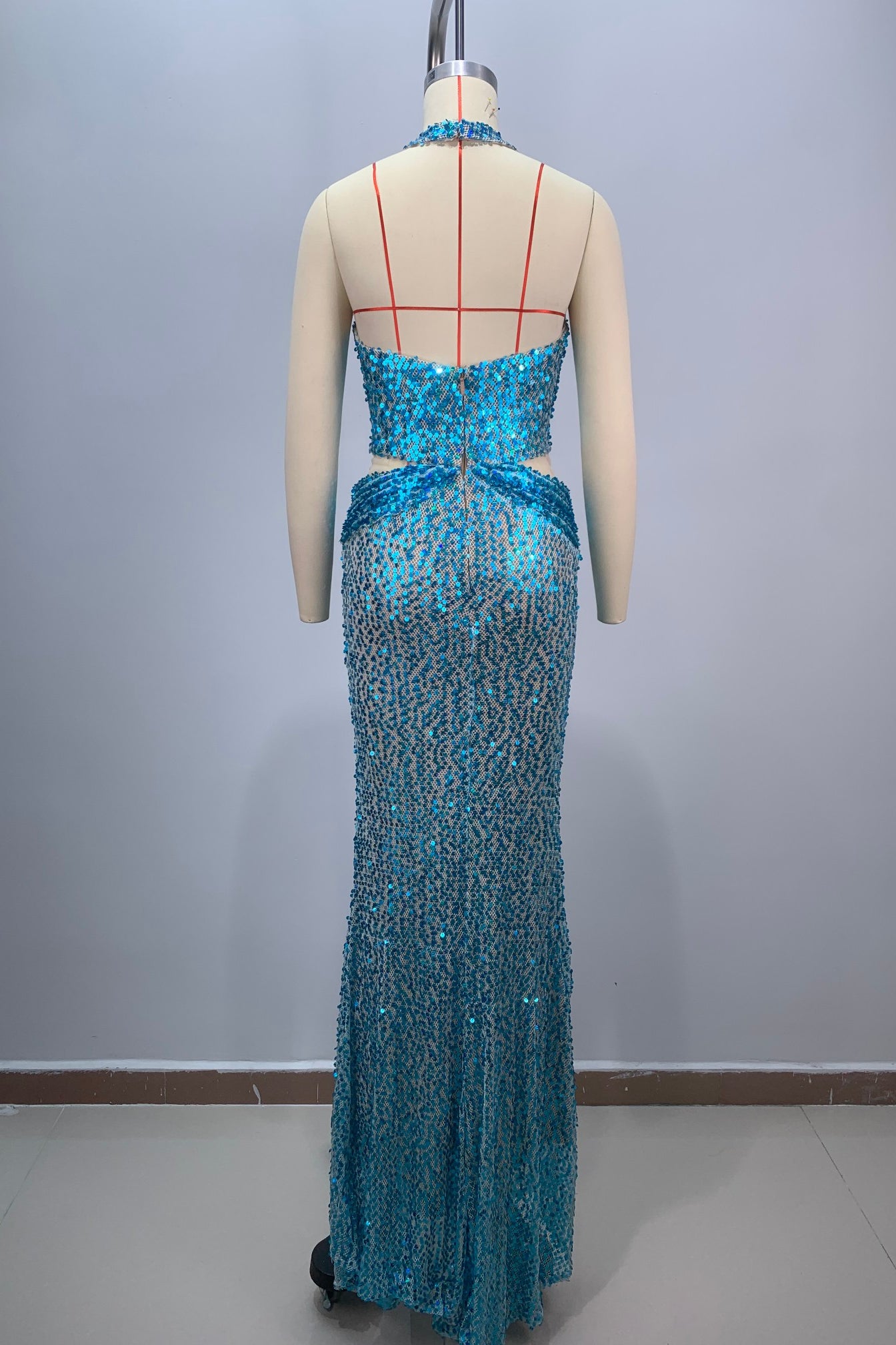 loveedsTM-Blue cross sequins evening gown-vx