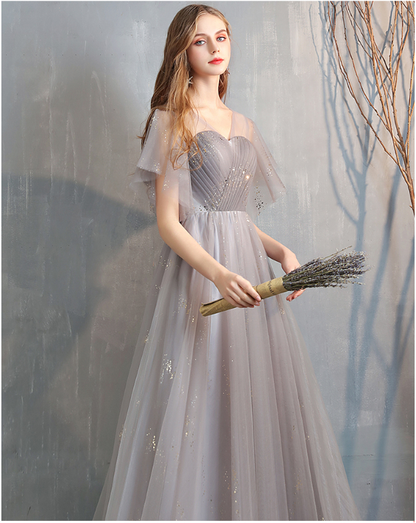 Cute tulle long prom dress simple evening dress  8245