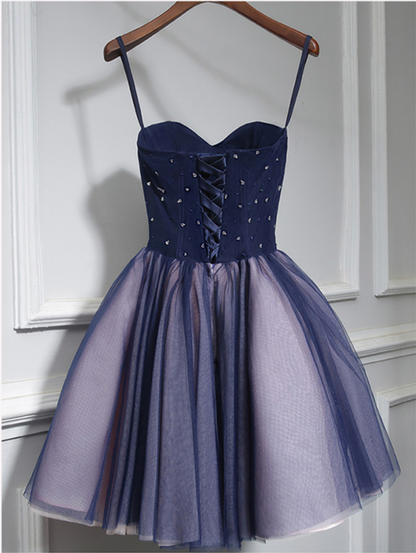 Cute tulle lace sweetheart neck short prom dress, homecoming dress  7851