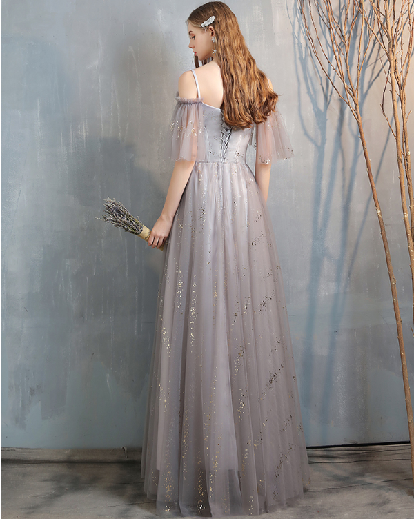 Cute tulle long prom dress simple evening dress  8245