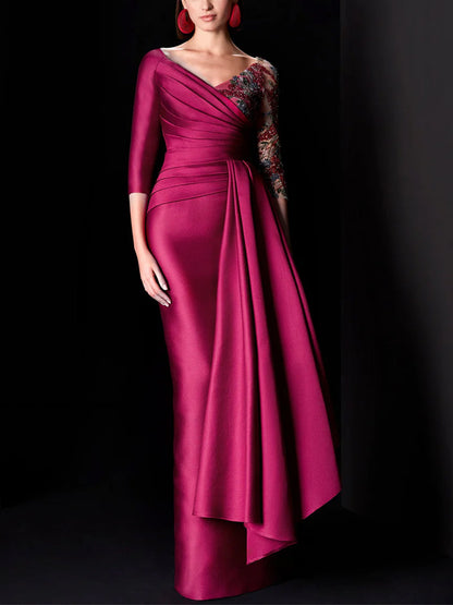 V-Neck Long Sleeves Sequins Maxi Dress