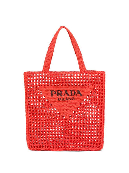 Prada Women's Natural Crochet Tote Bag-Orange