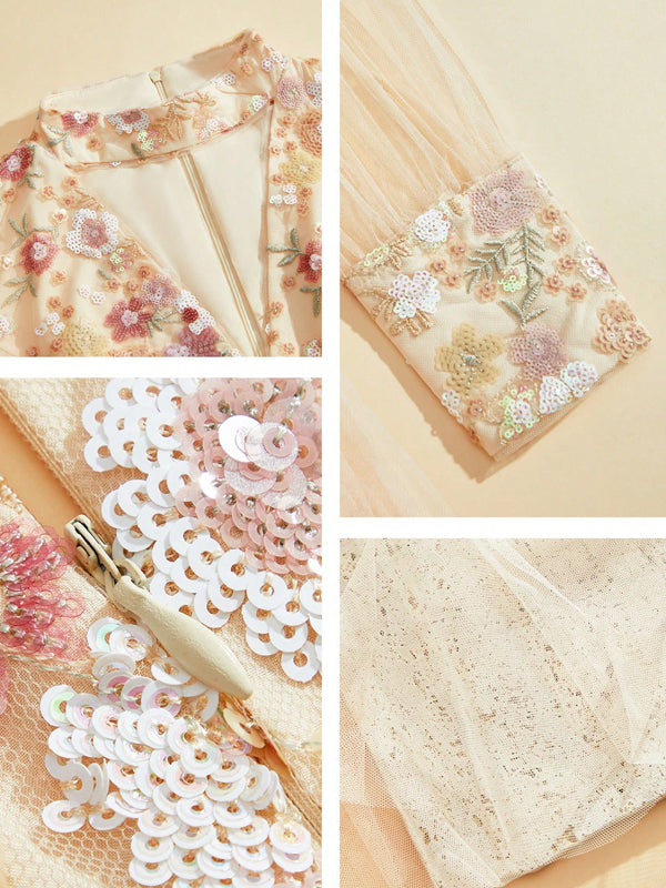 Women's Elegant Colorful Mesh Embroidered Dress