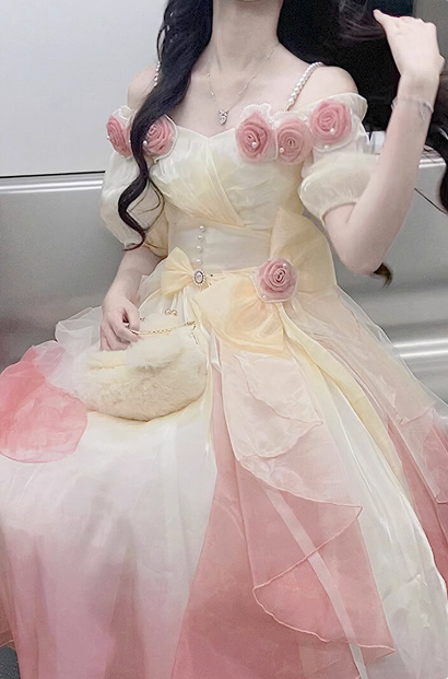 Vintage Ball Gown Off The Shoulder Short Sleeves 16th Blue Birthday Dresses Lolita Dress Birthday Outfits W1238