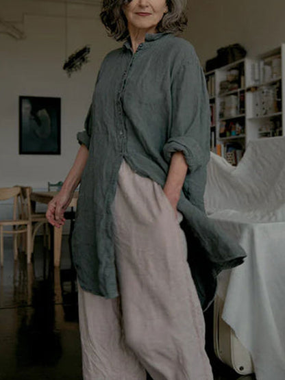 Simple Cotton and Linen Casual Women's Shirt