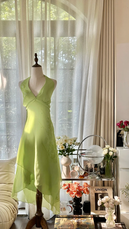 Light Green Shiny Fashion Elegant Exquisite Beading Long Chiffon Fairy Ball Gown Evening Dress Birthday/Wedding Guest/Holiday Party Dress Prom Dress Valentine's Day Date Dress gh4038