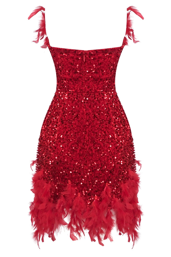 loveedsTM-Red feather short heavy-duty tube top dress-vx