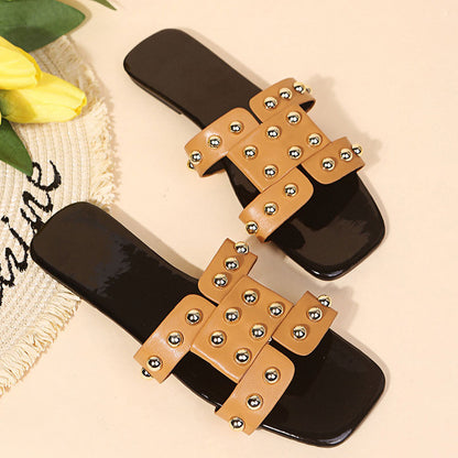 rivet sandals outer wear flat large size slipper