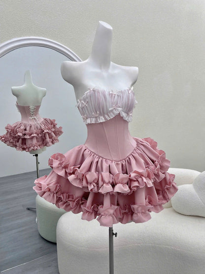 Cute Ball Gown Strapless Pink Party Dresses Short Formal Homecoming Dresses Night Chic Elegant Short Dresses Cocktail Dress 16th Birthday Outfits Hoco Dresses DH2759