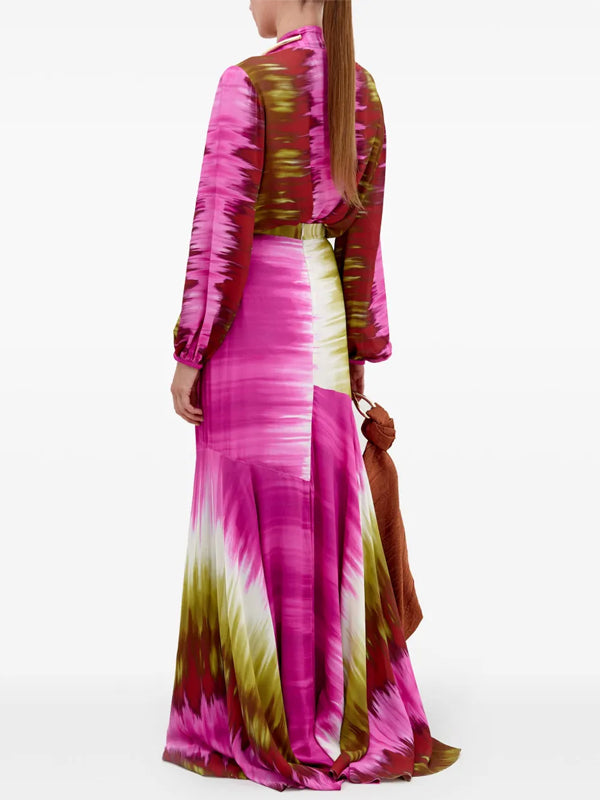 V-neck Colorful Top And Skirt Suit