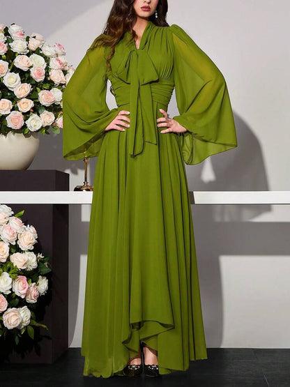 Chiffon Bow Solid Color Women's Dress