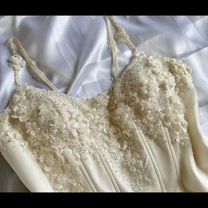 Ivory Luxury Gorgeous Fashion Exquisite flowers Beading Long Chiffon Elegant Ball Gown Evening Dress Party Dress gh3287