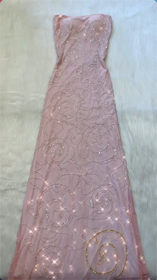 Pink Gorgeous Fashion Elegant Exquisite Beaded Long Satin Ball Gown Evening Dress Party Dress gh3428