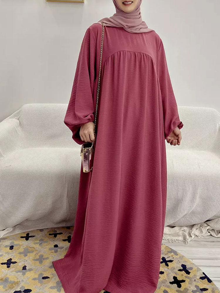 loveedsTM- Plain Abaya Muslim Long Dress for Women Ramadan Eid Balloon Sleeve Islamic Jilbab African Dresses Dubai Turkish Modesty  Kaftan