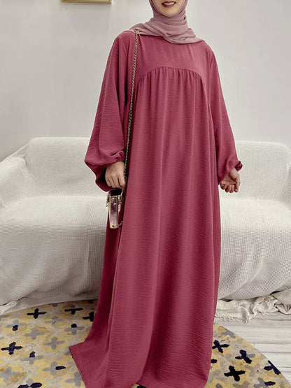 loveedsTM- Plain Abaya Muslim Long Dress for Women Ramadan Eid Balloon Sleeve Islamic Jilbab African Dresses Dubai Turkish Modesty  Kaftan