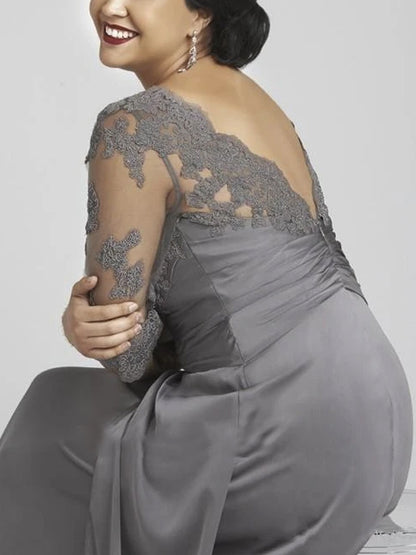 Round Neck Lace Solid Color Maxi Dress