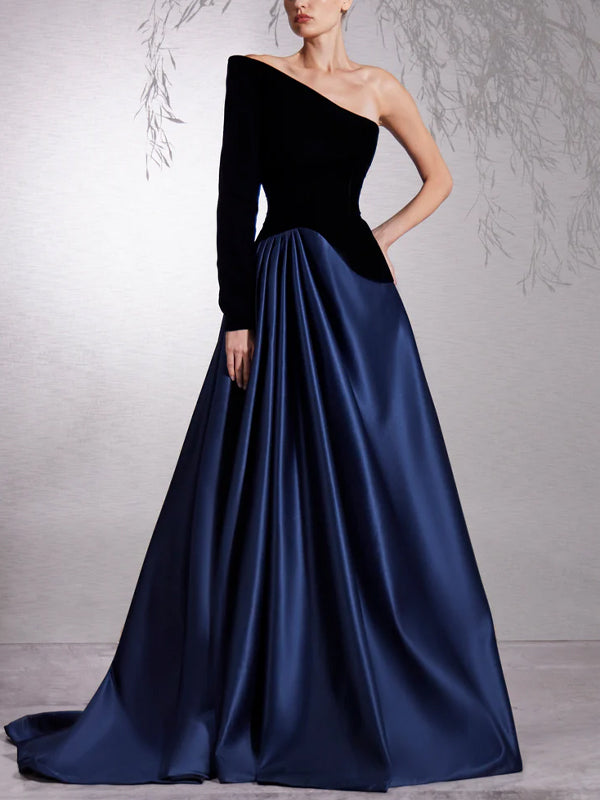 Off-shoulder Color Block Maxi Dress