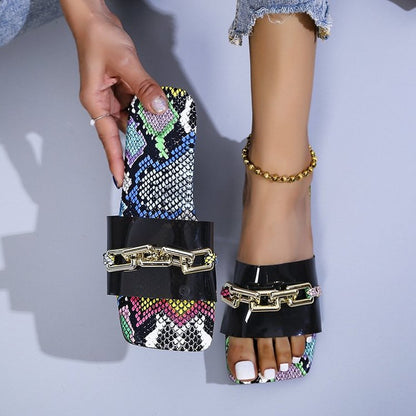 Fish mouth hollow snake print personalized ladies sandals