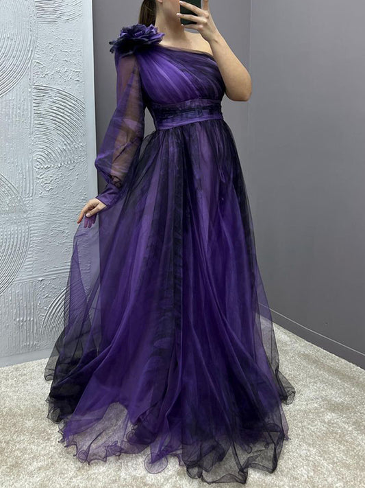 Off-shoulder Mesh Maxi Dress