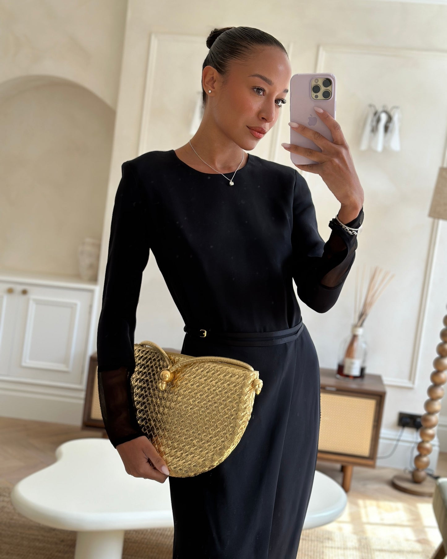 Bottega Veneta Metallic Gold Intrecciato Leather Clutch Bag with Gold Hardware