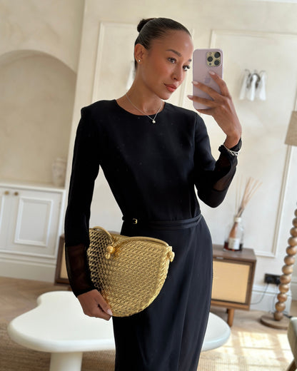 Bottega Veneta Metallic Gold Intrecciato Leather Clutch Bag with Gold Hardware