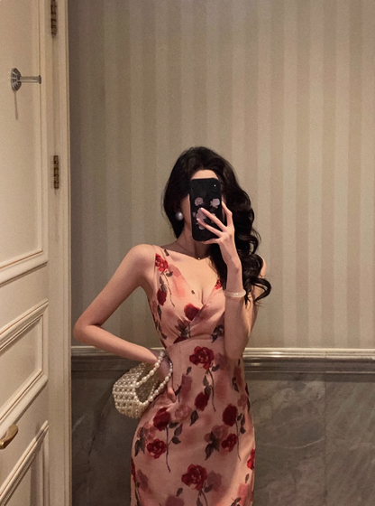 Sexy Sheath V Neckline Floral Pink 18th Birthday Dress Holiday Party Birthday Outfits For Women DP0155