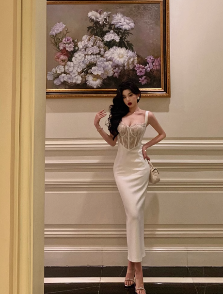 Sexy Sheath Straps White Lace 18th Birthday Dress Long Party Birthday Outfits For Women DP0156