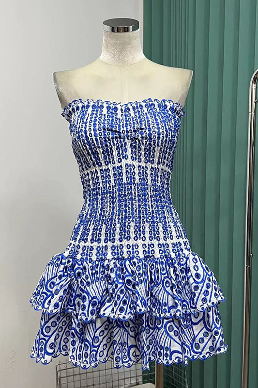 loveedsTM-Elegant slim fit elastic tube top embroidered hollow dress