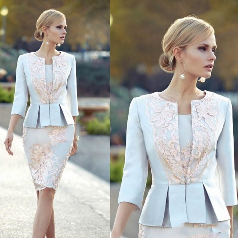loveedsTM- Latest Classic Short Mother of the Bride Dresses Knee Length Wedding Party Dresses Lace with 3/4 Sleeve Mother Dress with Jacket