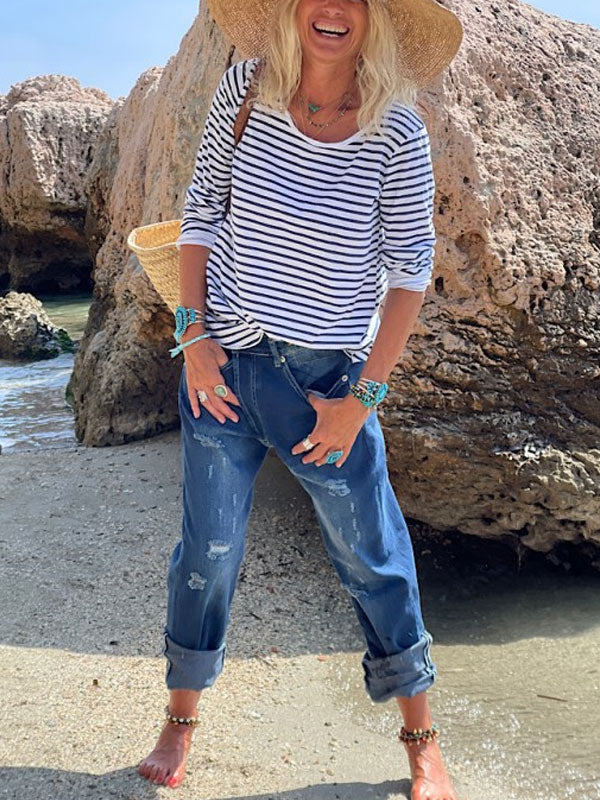 Vacation Outdoor Ripped Casual Ladies Jeans