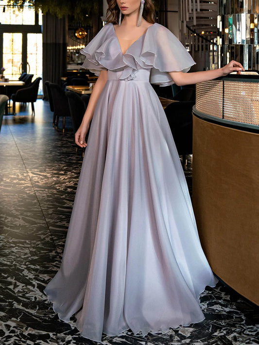 Chiffon Ruffle Sleeve Temperament Women's Dress