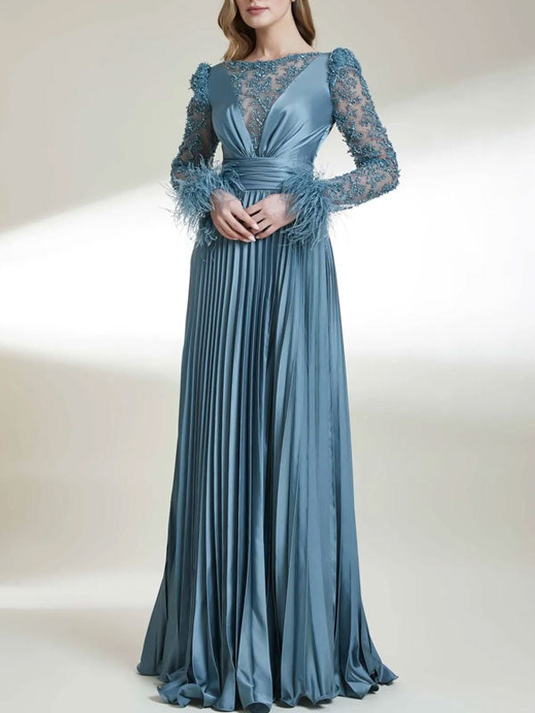 Feather Cuffs Satin Exquisite Women's Gown