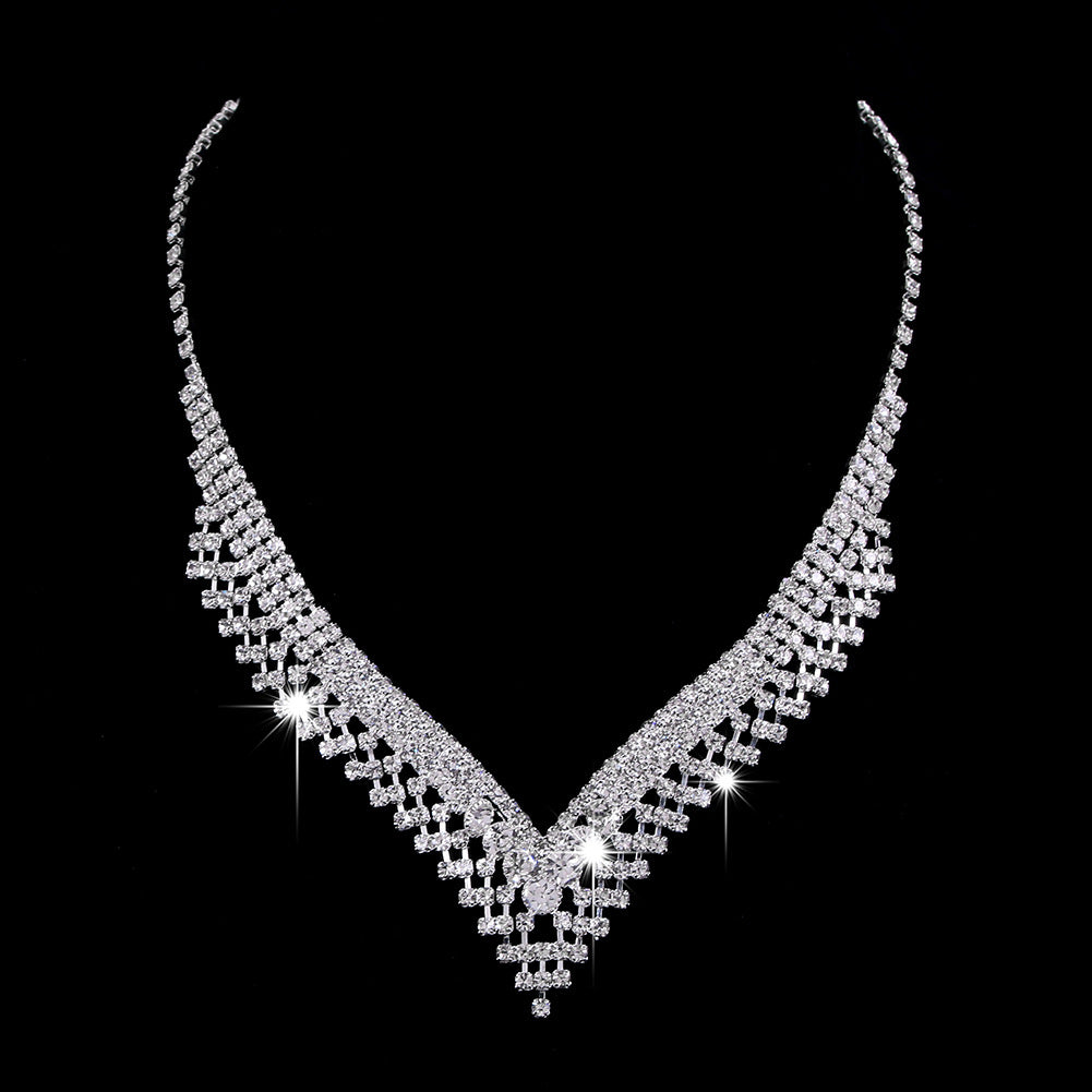 Zircon Necklace Earrings Bridal Wedding Jewelry Set