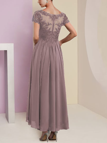 Two-Piece Elegant V Neck Lace Short Sleeve Dress